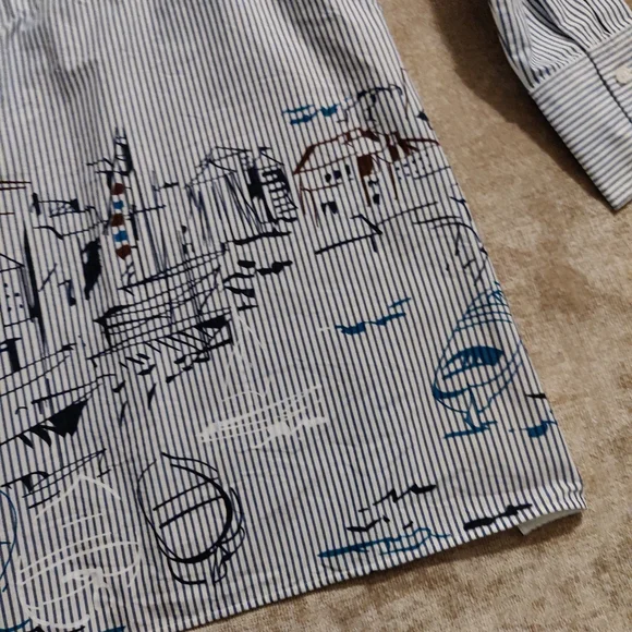 Lafayette 148 New York Plus Kehlani Striped Scenic-Print Shirt - Picture 13 of 14